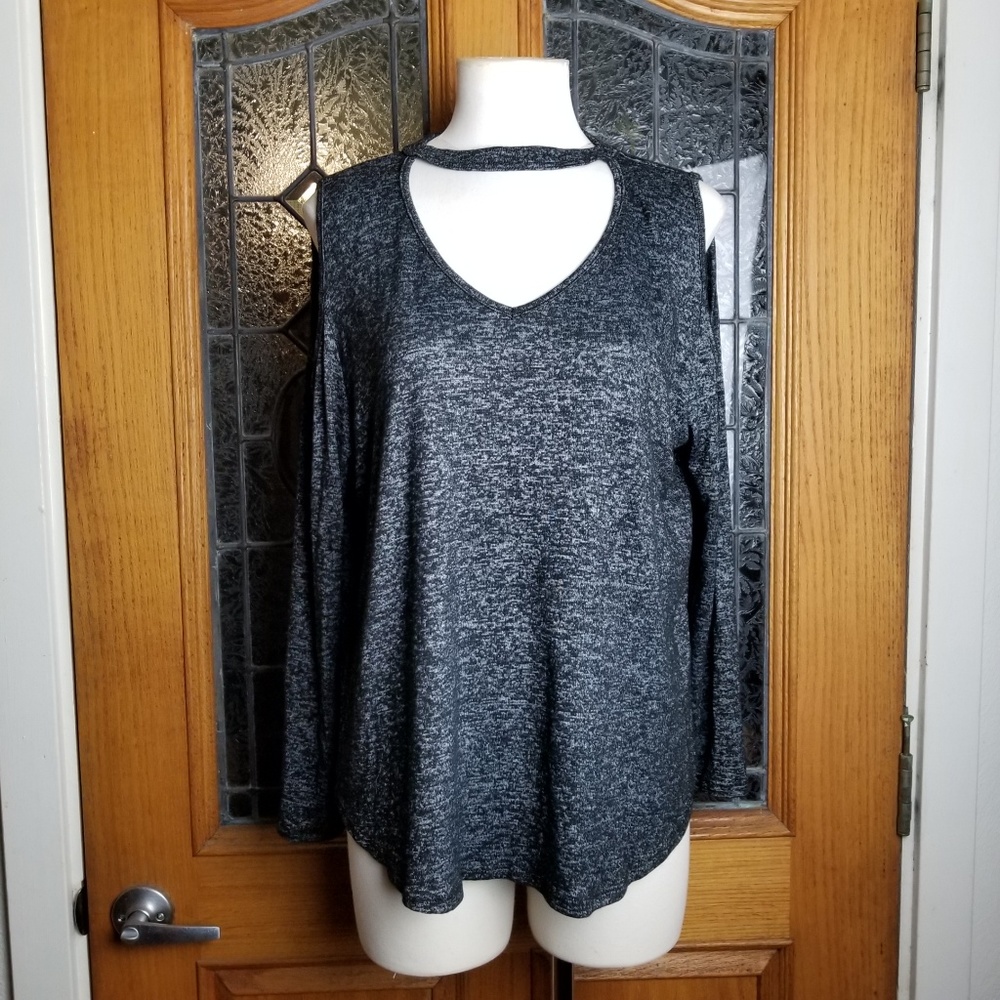 Gunmetal Grey Choker Style Cold Shoulder Blouse
